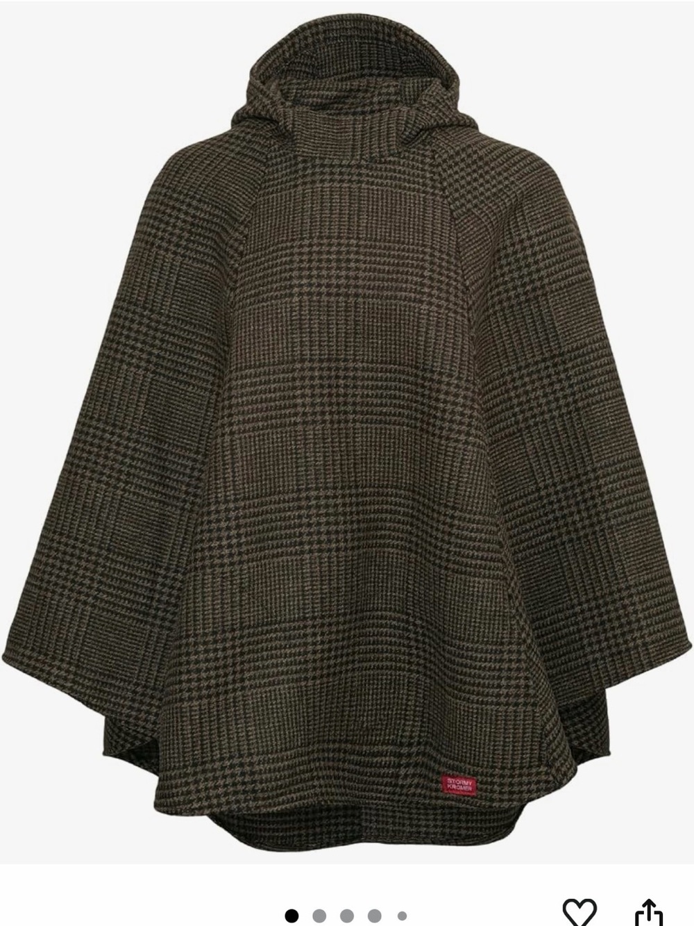 Adult/Women’s Hooded Poncho Coat in Olive Houndstooth -  Warm Layer